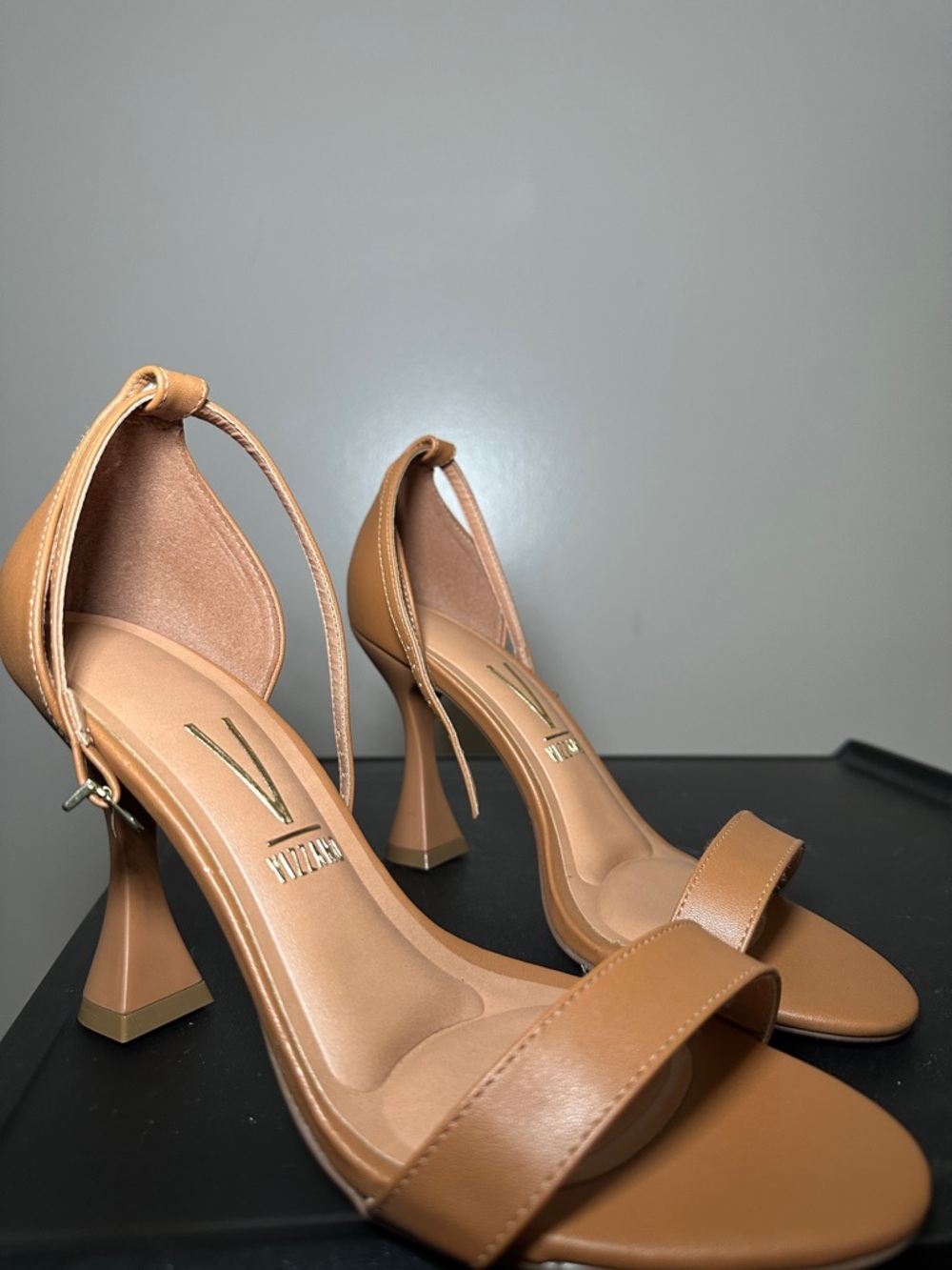 Classic Tan Ankle-Strap Heels with Sculpted Block Heel